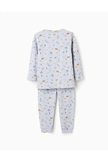 Ziddy Ribbed Pyjama with Forest Animal Pattern for Boys, Grey