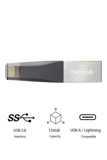 SanDisk محرك أقراص فلاش USB iXpand Mini لأجهزة Apple iPhone/iPad/PC سعة 128 جيجابايت