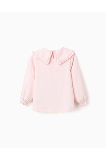 Ziddy T-shirt with Maxi Collar and Frill Contour for Girls, Pink