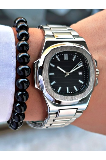 Tisaati Special Design Eşref Single Watch Model Metal Band Men's Wristwatch with Calendar - Gift Bracelet