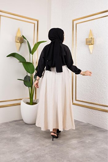 exxitcollection Kadın Tesettür Beli Lastikli Şık Modern Çilek Cepli Etek