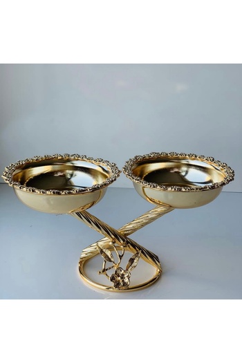 AZADE BAKIR Gold Brass Multi-Flower 3-Piece Cookie Bowl, 2-Piece Cookie Bowl and Single Cookie Bowl Set of 3