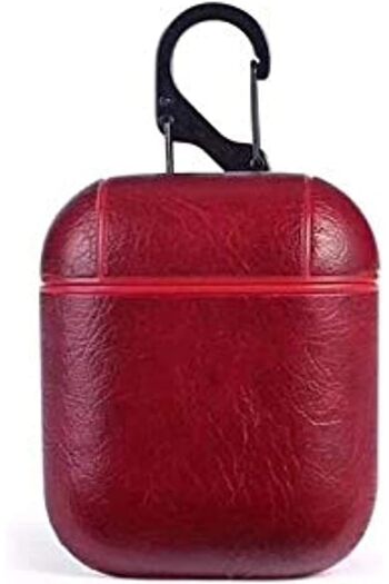 Other Apple AirPods Leather Case Protective Shell with Hook Keychain for Charging Case - Red