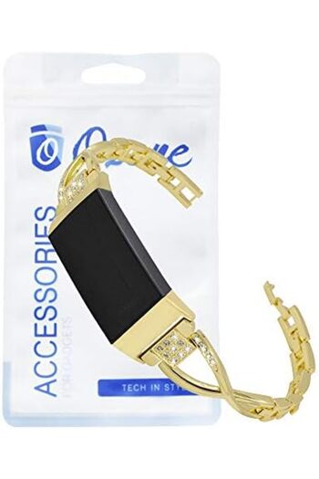 O Ozone Bands For Fitbit Charge 3 Strap Stainless Steel Rhinestone Bracelet- Gold
