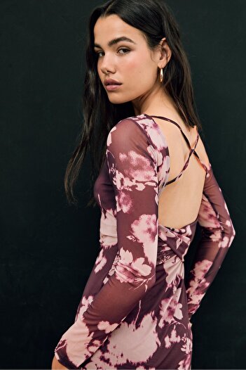 Stradivarius Tulle midi dress with open back