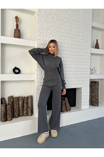 LE CARAMBOLE Women's Gray Half Fisherman Drawstring Detailed Top and Bottom Set