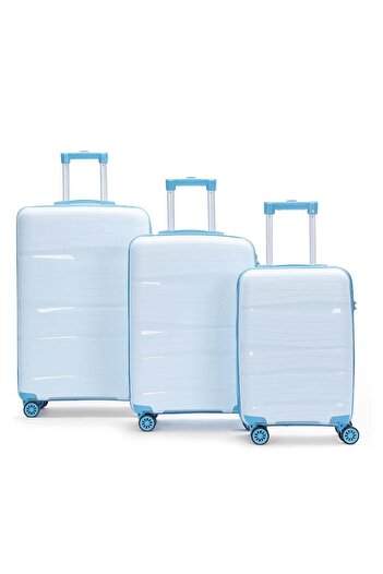 Laguna %100 Silikon PP Kırılmaz Gökyüzü Mavisi SKY BLUE 3'Lü Valiz & Bavul Seti