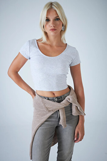 Cool & Sexy Women's Gray Front Back U Blouse Ev57