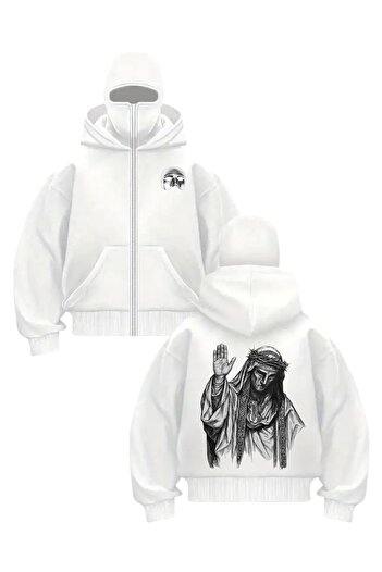 1blood Beyaz Maskeli Unisex King Baldwin Kapüşonlu Hırka
