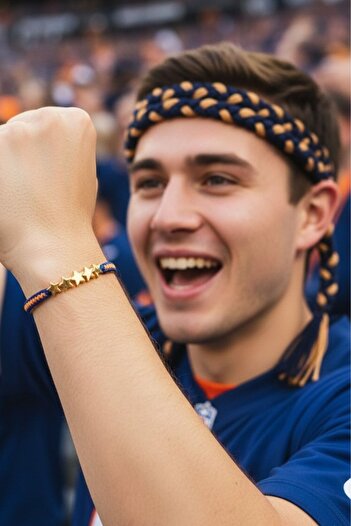 Reoona Yellow Navy Blue Fan Accessory Set Bracelet + Hair Braiding Rope