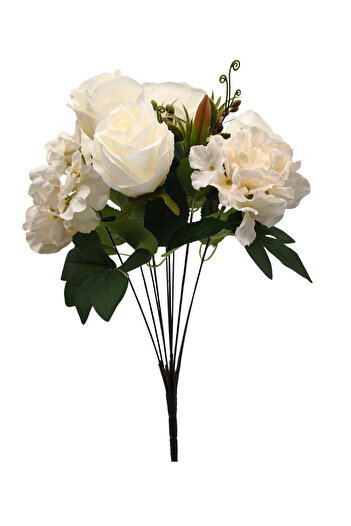 Çınar Çiçek Buchet de trandafiri mari și hortensii mari artificiale - Aranjament floral decorativ 10 ramuri, înălțime de 45 cm
