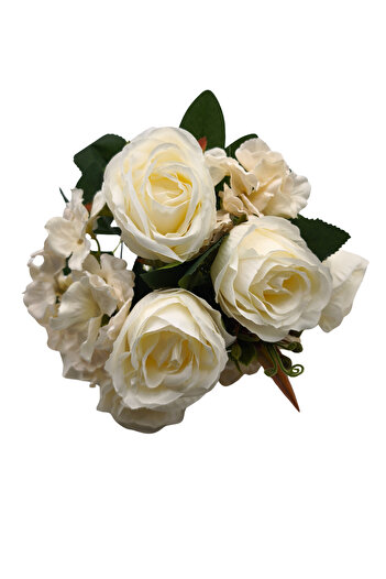Çınar Çiçek Buchet de trandafiri mari și hortensii mari artificiale - Aranjament floral decorativ 10 ramuri, înălțime de 45 cm