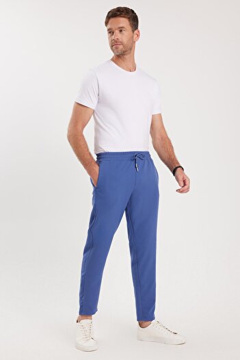 Tudors Men's Regular Fit Elastic Waist Lace-Up Jogger Indigo Pants Relaxed Fit Side Pockets