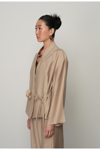 Orfeo Negro Women's Rose Detailed Side Tie Solid Color Kimono-Jacket