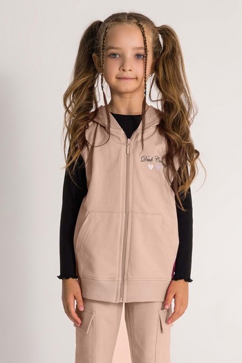 ww waka waka kids store Girl's Hooded Zippered Vest |   Comfortable and Stylish Pocket Model