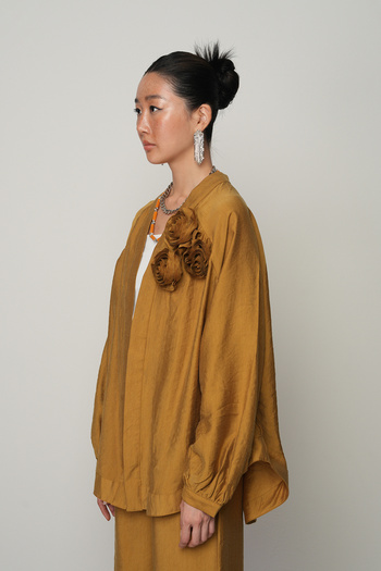 Orfeo Negro Women's Rose Detailed Solid Color Oversize Cut Kimono