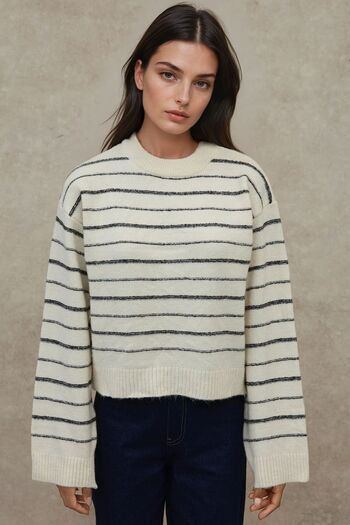 Hiccup Striped Round Neck Soft Knitwear Sweater