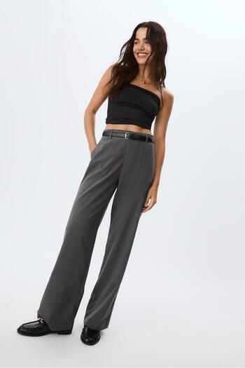 Stradivarius Flowing straight-leg smart trousers with belt