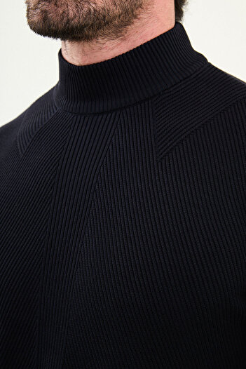 Mcr Striped Slim Fit Half Turtleneck Men's Knitwear Sweater Navy Blue - 11568.25K