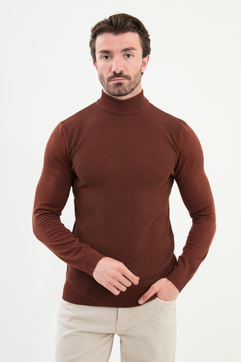 Mcr Ανδρικό πλεκτό πουλόβερ με σχέδια Slim Fit Half Turtleneck - 11546.25K