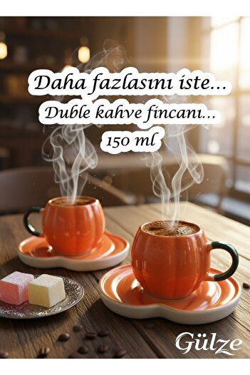 GÜLZE 2 Person (4 Pieces) Carmella Double Coffee Cup (6 Different Colors, 100% Handmade, Special Design)