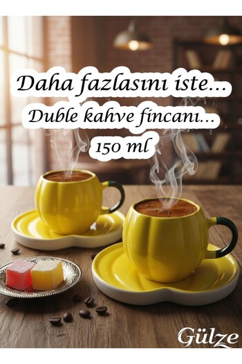 GÜLZE 2 Person (4 Pieces) Carmella Double Coffee Cup (6 Different Colors, 100% Handmade, Special Design)