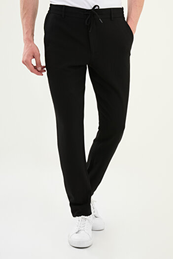 Mcr Striped Super Slim Fit Elastic Waist Drawstring Cotton Men's Trousers Black - 38324.25K