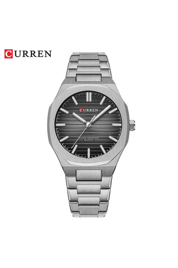 Curren 8456 Men's Stainless Steel Analog Watch with Textured Black Dial Casual Fashion Quartz Timepiece