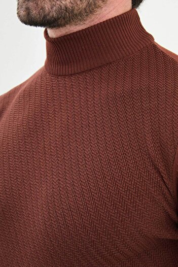 Mcr Ανδρικό πλεκτό πουλόβερ με σχέδια Slim Fit Half Turtleneck - 11546.25K
