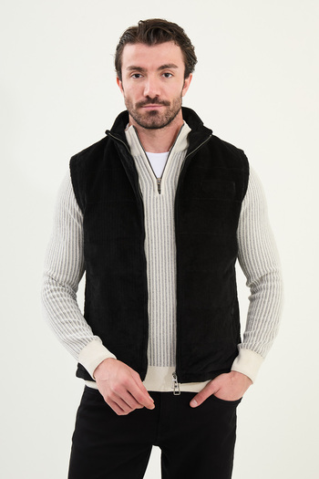 Mcr Plain Slim Fit Stand Collar Velvet Men's Vest Black - 40947.25K