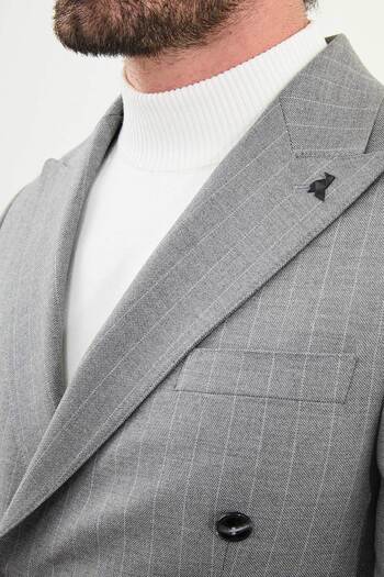 Mcr Striped Slim Fit Wide Collar Double Breasted Men's Suit Gray - 45409.25K