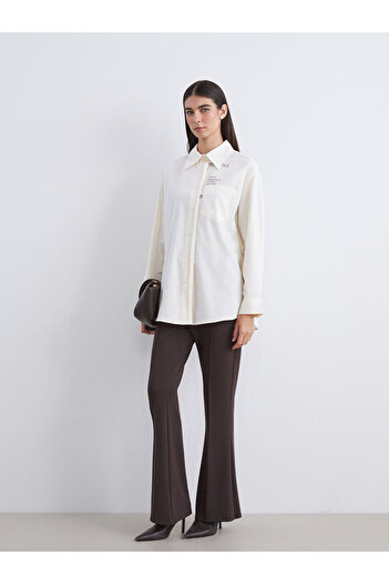 LC Waikiki Ecru Printed Poplin Women's Shirt Tunic