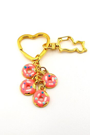 Solfera Pink Donuts Cat Figured Heart Bag Ornament Charm Keychain Ky046
