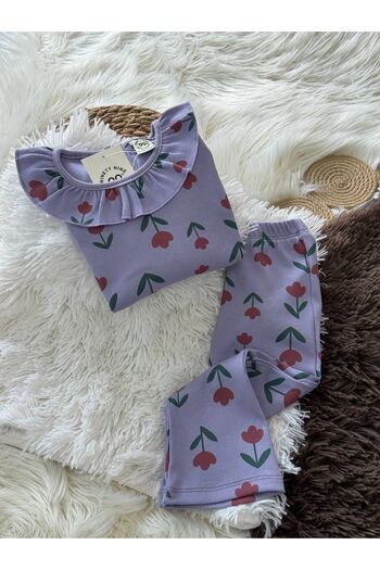 babymoon kids Flower Patterned Twill Girl's Double Bottom Top Set