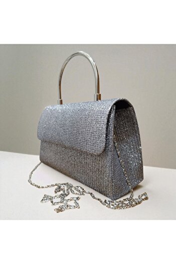 ZİVORA Women's Glittery Handle Detailed Long Chain Evening Dress Hand and Shoulder Bag