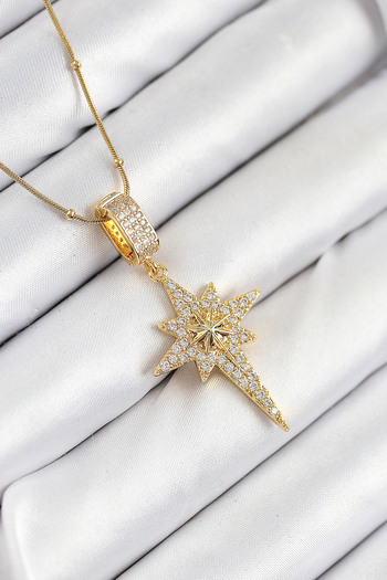 Skygo 316L Steel Zircon Stone Pole Star Model Gold Color Women's Necklace - Tj-Bko10524