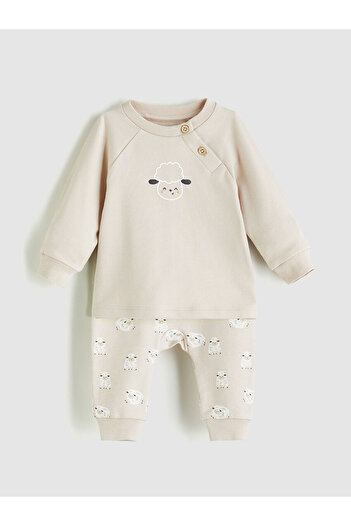 LC Waikiki Lamb Printed Baby Boy Sweatshirt and Trousers 2 Pack
