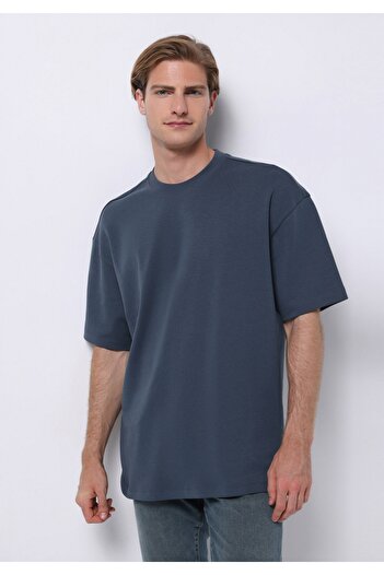 Colin's Oversize Fit Round Neck Plain Men's Blue Short Sleeve T-Shirt