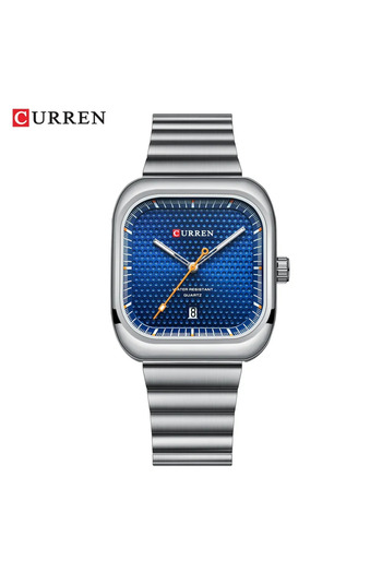 Curren Ceas bărbați,Design elegant,mecanism Quartz,rezistent la apă,curea metalică argintie/cadran albastru