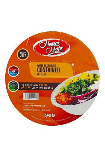 Homemate Home Mate 1440 ml Microwave Safe Round White Container with Lid – Set of 6