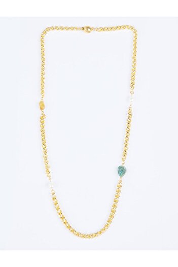 Jimmy Key Gold Color Natural Stone Detailed Adjustable Charm Necklace