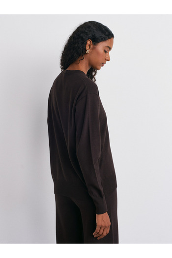Dilvin 10633 Crew Neck Wool Basic Knitwear Sweater - Dark Brown