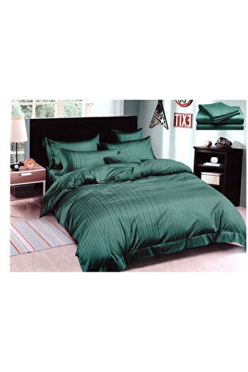 OEM Lenjerie pat dublu, Damasc Finetat, 6 piese, Verde, LJR-133