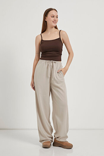 Arma Life Women's Elastic Waist Wide Leg Stone Palazzo Trousers