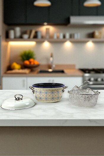İnci Emaye 22 No Enamel Cookware&Fryer, Serving, Dining Camping, Picnic, Dowry