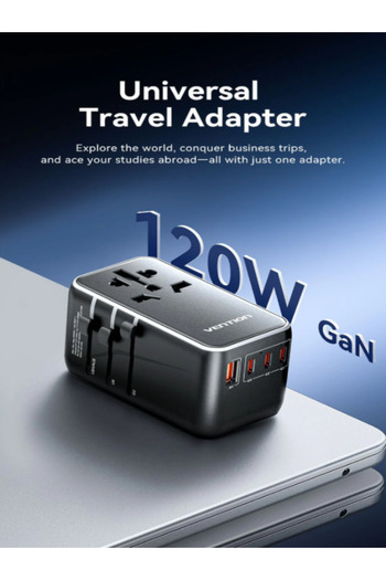 Vention 4-Port 100W GaN Travel Adapter, Fast Charging (C+C+C+A), Multi-Plug, for Laptops & Phones