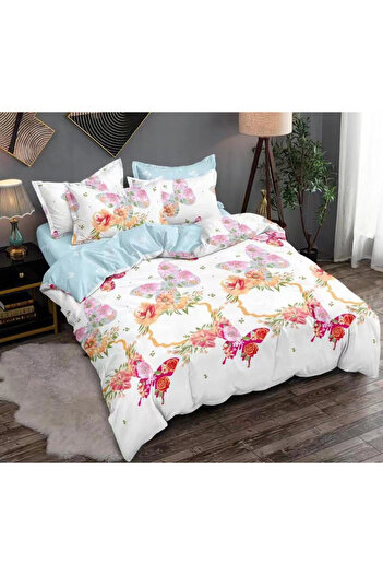 OEM Double Bed Linen, Elastic Sheet, Fine Cotton, 6 Pieces, Butterfly Color Design, LJR-158
