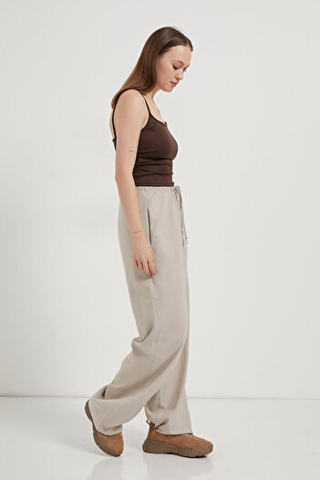 Arma Life Women's Elastic Waist Wide Leg Stone Palazzo Trousers