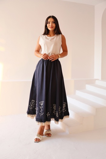 Vegove Skirt with Scalloped and Embroidered Details