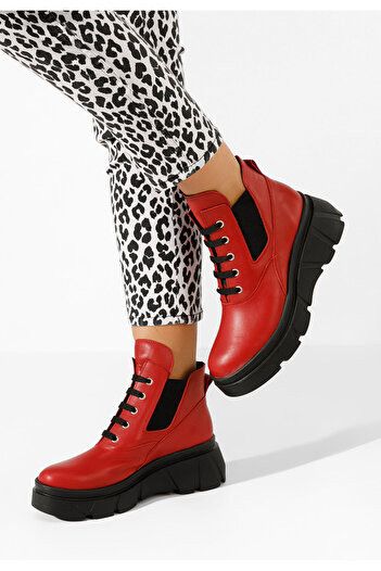 B T Shoes Červené kožené kotníkové boty Melba